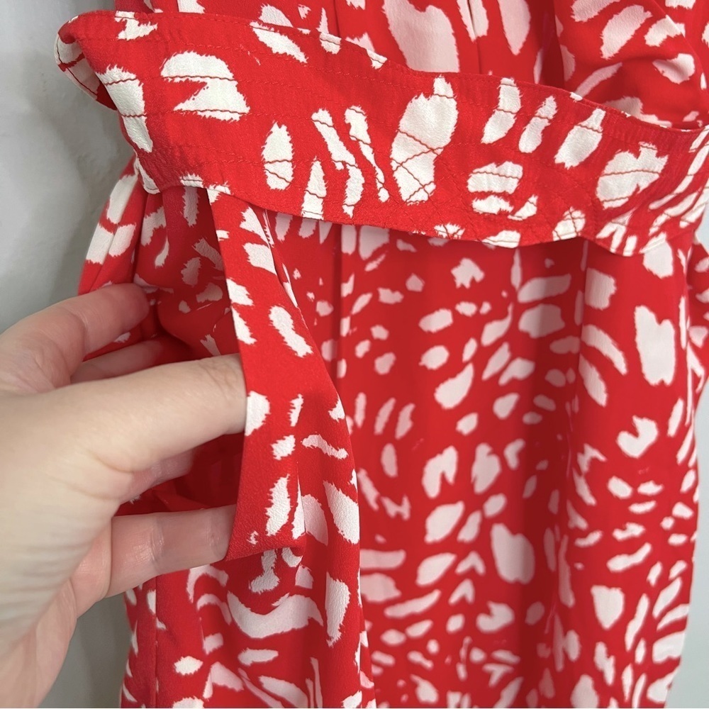 Eliza J Red and White V-Neck Wrap Dress - Picture 5 of 6
